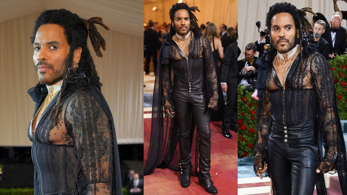 Lenny Kravitz  in sheer black lace top