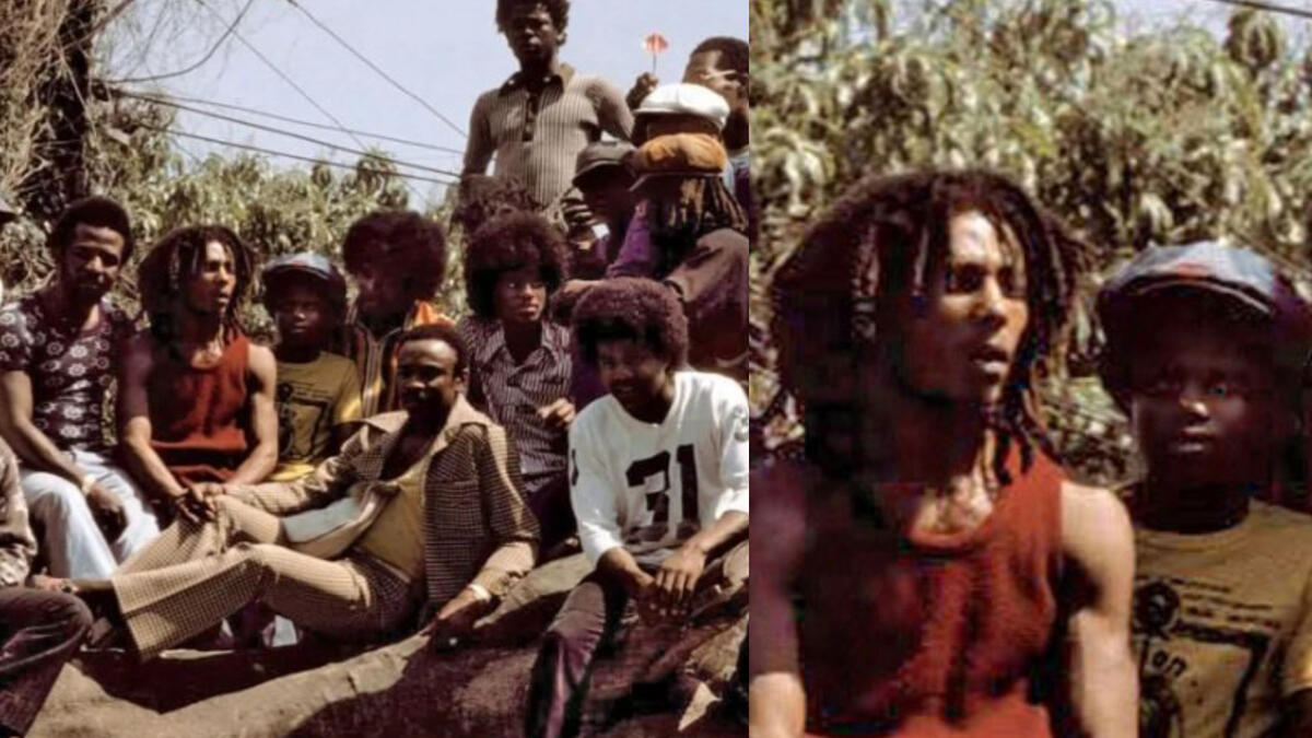 Bob Marley and Michael Jackson hanging out in Bob's backyard in Kingston.
