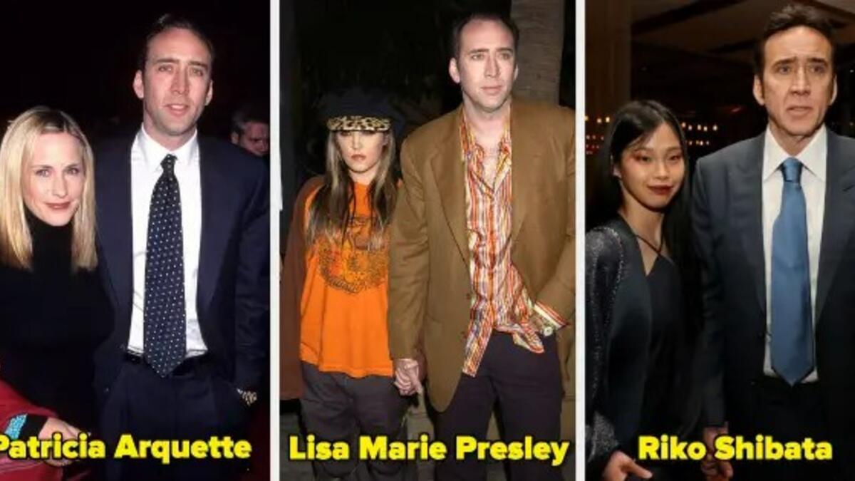 الممثل نيكولاس كيج: تزوج من الممثلة باتريشيا أركيت (1995-2001) ومن ثم من المغنية وكاتبة الأغاني ليزا ماري بريسلي (2002-2004) وبعدها من الممثلة أليس كيم (2004-2016) ومن ثم إريكا كويكي (2019-19) وآخرهن ريكو شيباتا (2021 حتى الآن).