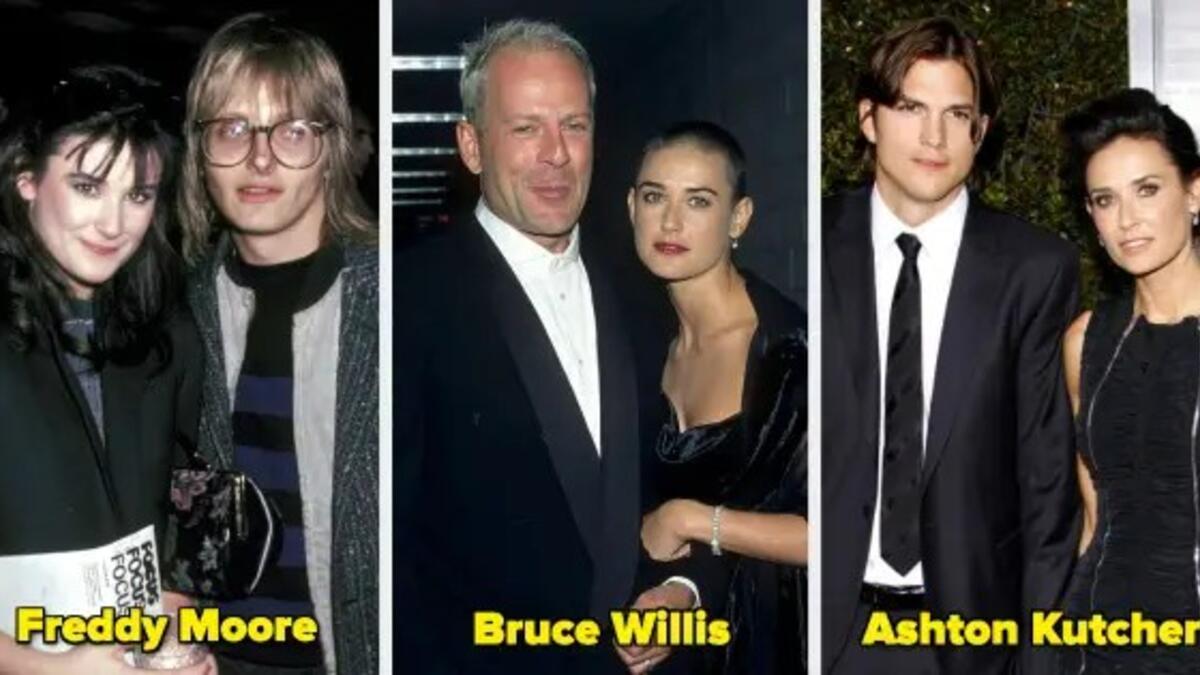 الممثلة ديمي مور: تزوجت من الموسيقار فريدي مور (1980–1985)، وثم من الممثل بروس ويليس (1987-2000)، وبعدها من الممثل أشتون كوتشر (2005-2013).