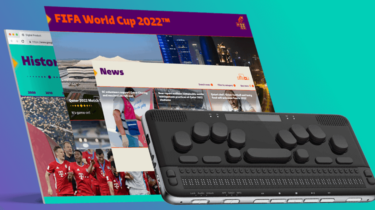 موقع إلكتروني: يعد موقع قطر 2022 المنصة الشاملة لجميع المعلومات المتعلقة بكأس العالم، ويدعم استخدام مكبرات الصوت، وقارئات الشاشة، وأوصاف الصور الملونة عالية التباين، والنص الكبير، وتقنين الخطوط، وبرامج تحويل النص إلى كلام وغيرها من التقنيات المساعدة.