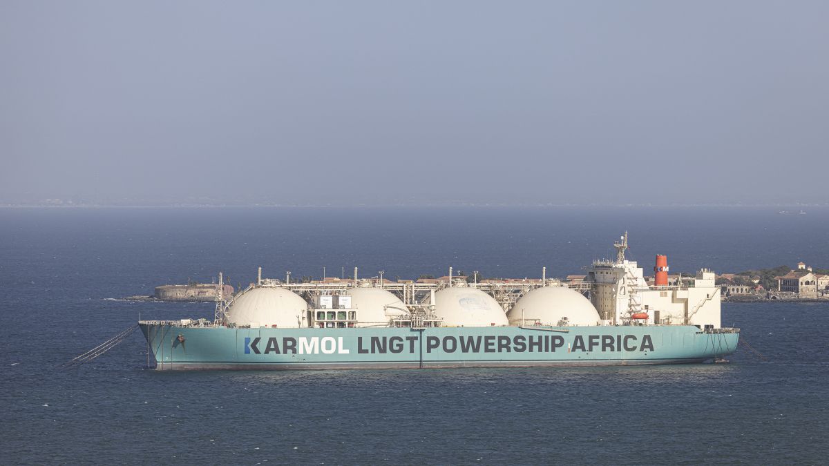 A general view of a liquified natural gas (LNG) tanker