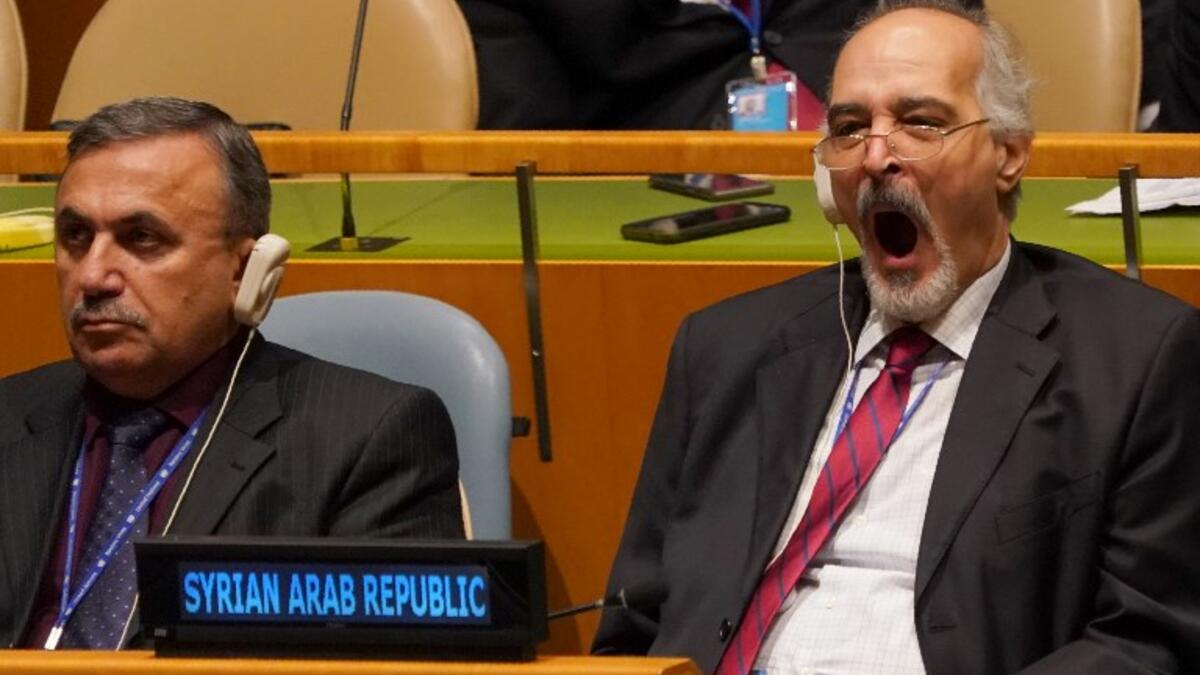 Syrian Ambassador to the UN Bashar Jaafari yawns as he attends the General Debate of the 73rd session of the General Assembly at the United Nations on September 25, 2018 in New York. 
Don EMMERT / AFP