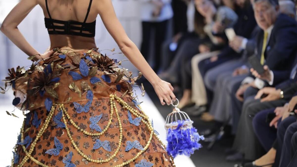 A model displays a chocolate dress at the 2018 chocolate fair fashion show in Beirut on November 8, 2018. 
JOSEPH EID / AFP
