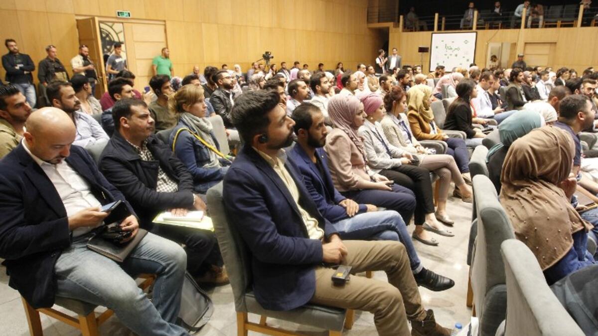 Iraqis attend a conference at "The Station", Baghdad's incubator for would-be entrepreneurs, in the Iraqi capital on November 17, 2018.
SABAH ARAR / AFP
