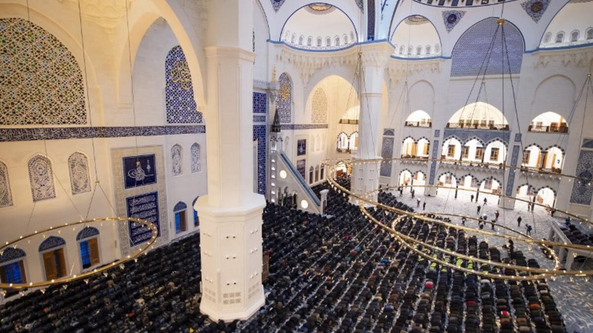 Muslims worshippers attend for morning prayers at the Camlica Mosque in Istanbul, which opened on March 7, 2019.
Yasin AKGUL / AFP