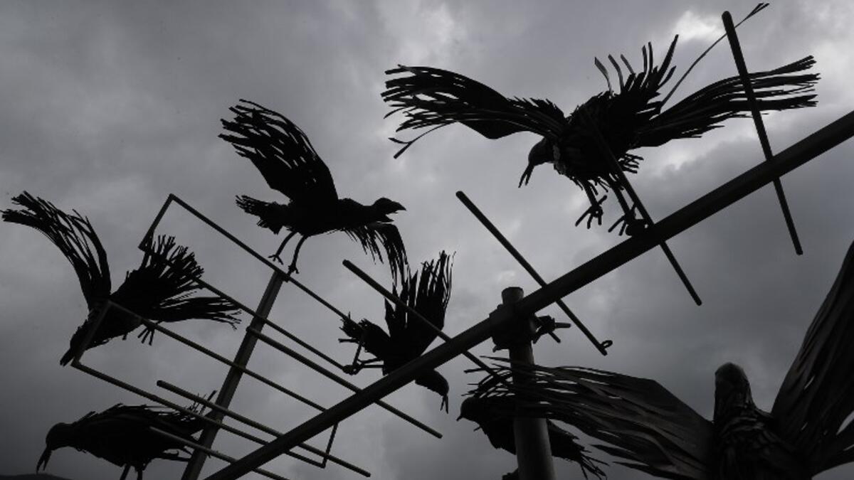 This picture shows a sculpture by Lebanese Artist Charles Nassar made out of artillery shrapnels in the village of Remhala, south of Beirut, on March 7, 2019.
JOSEPH EID / AFP