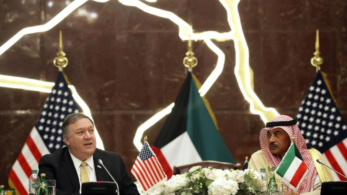 US Secretary of State Mike Pompeo (L) and Kuwait's Foreign Minister Sheikh Sabah al-Khalid al-Sabah give a joint press conference in Kuwait City on March 20, 2019.
JIM YOUNG / POOL / AFP