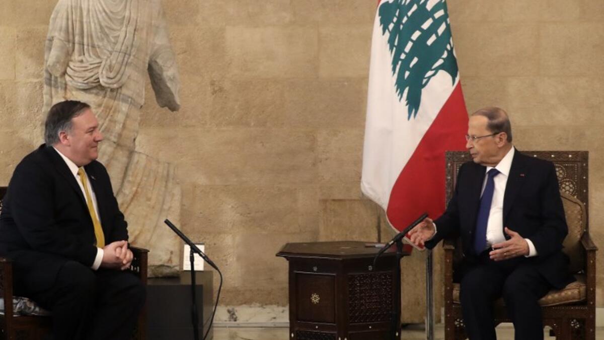 US Secretary of State Mike Pompeo (L) meets with Lebanon's President Michel Aoun (R) at the presidential palace in Baabda, east of the capital Beirut on March 22, 2019.
JOSEPH EID / AFP
