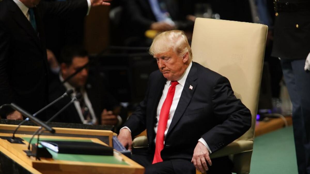 President Donald Trump pauses after addressing the 73rd United Nations (U.N.) General Assembly on September 25, 2018 in New York City. Images/AFP 
SPENCER PLATT / GETTY IMAGES NORTH AMERICA / AFP