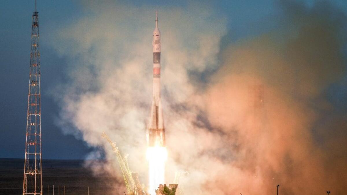 Russia's Soyuz MS-11 spacecraft carrying the members of the International Space Station (ISS) expedition 58/59, blasts off to the ISS from the launch pad at the Russian-leased Baikonur cosmodrome on December 3, 2018. 
Kirill KUDRYAVTSEV / AFP