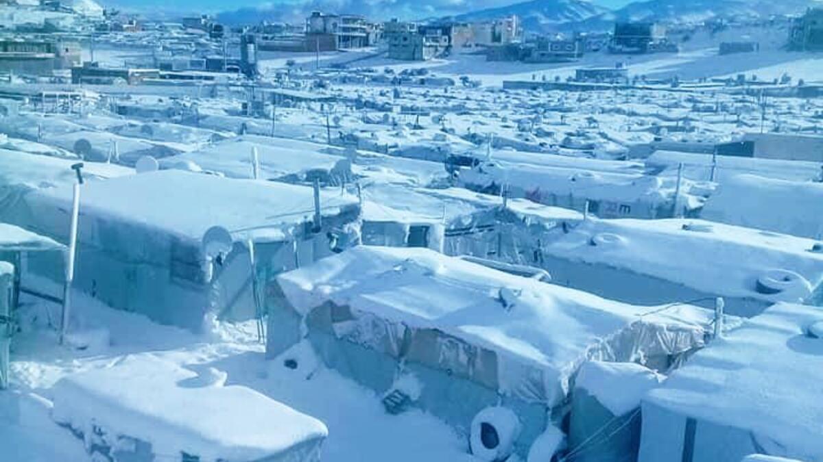 Syrian refugees’ camp in Irsal swamped by snow after storm  hit Lebanon (Twitter)