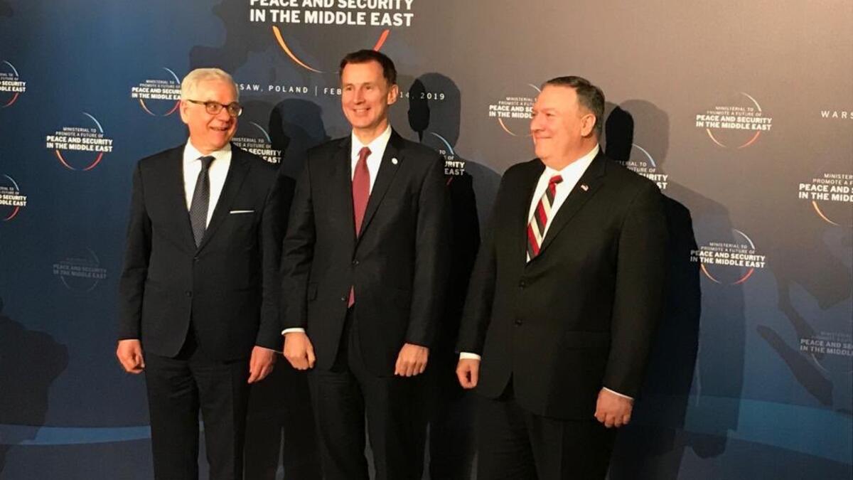 UK Foreign Secretary Jeremy Hunt (R) in Warsaw for the US-Poland Ministerial to Promote a Future of Peace and Security in the Middle East (Twitter)