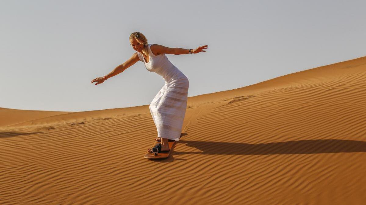 Sandboarding 
Sandboarding is particular to the regions around Dubai because of the height of sand dunes (Twitter)