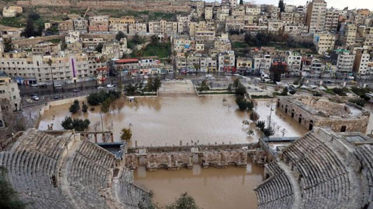 The Roman Theatre in Amman can be seen in this photo taken on Thursday after heavy rainfall flooded parts of the city (Photo by Osama Aqarbeh)
