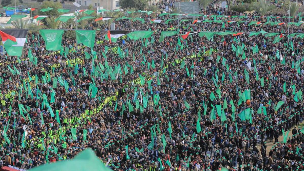 A rally of Hamas supporters, marking the 31st anniversary of the founding of the Islamist movement. (Twitter)