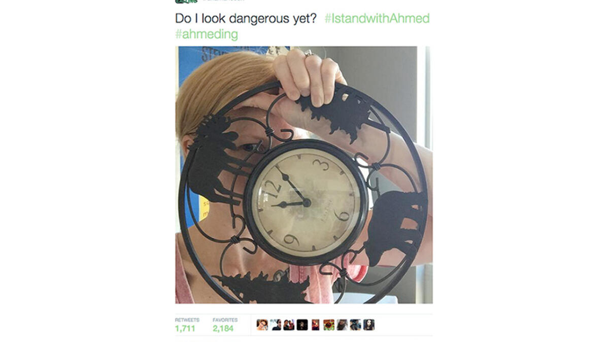 American journalist and columnist Ana Marie Cox, who writes for the New York Times Magazine and others, tweeted a photo of herself behind a clock, asking, “Do I look dangerous yet?” (No, Ana -- you don’t!)