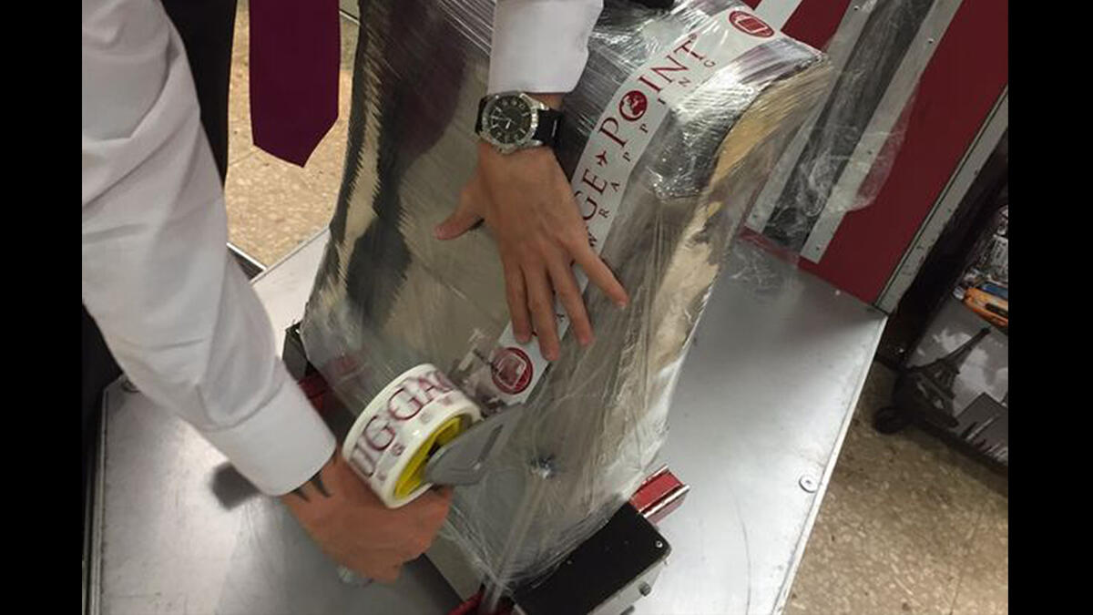 wrapping bags with tape