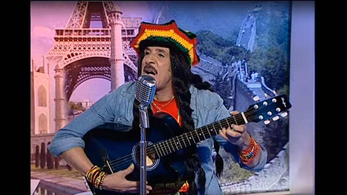 Emirati singer of indeterminable age, Abdullah Bilkhair, has a string of YouTube music videos. He channels Bob Marley in this one warbling "Buffalo Soldier". Online reviews generally panned the performance, 226 likes to 935 dislikes! You can't help but stare. (link: https://youtu.be/JH4B_cZsBmY)