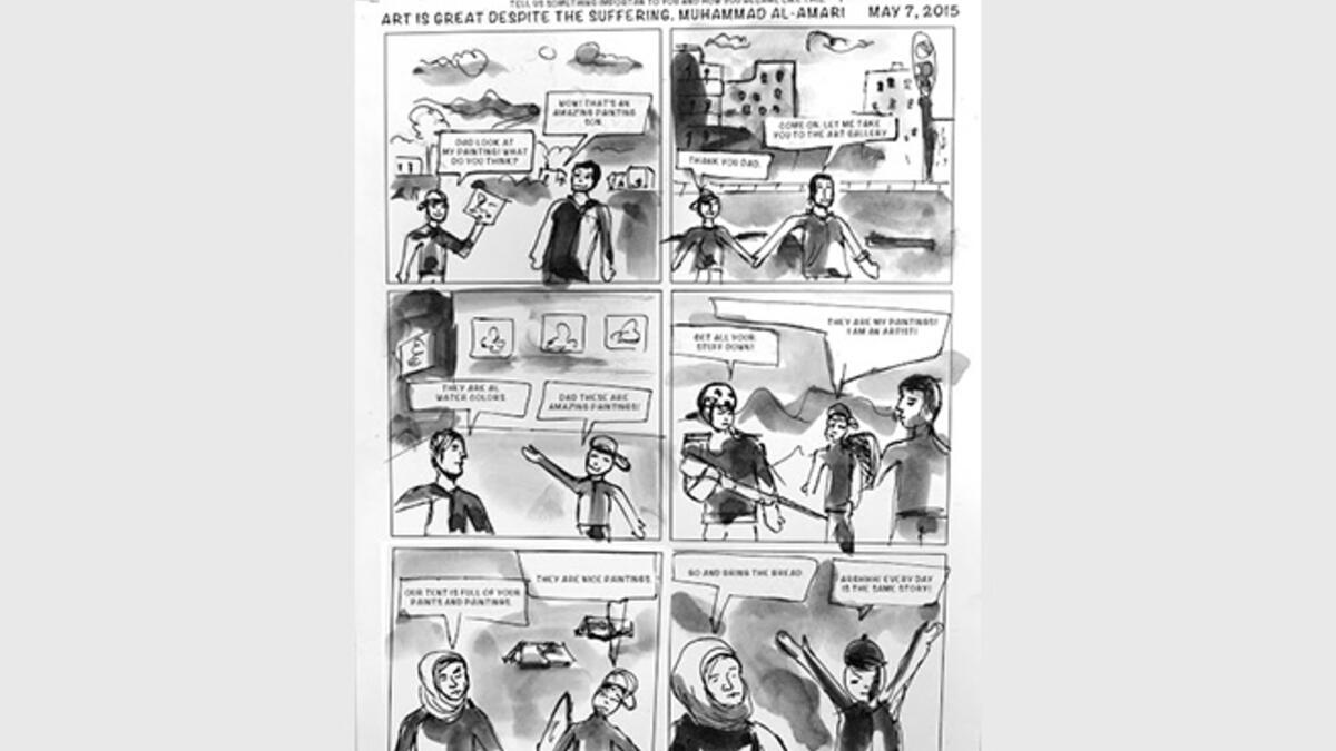 Muhammad al Amari, one of the leaders of the Fountain of Youth art group, summed up their attitude with, "Art is great, despite the suffering."