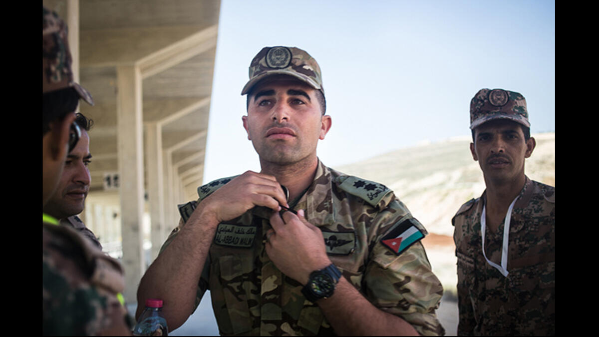 Commander Malik Al-Abbadi, leader of the Jordanian team, is photographed during the desert stress shoot at the seventh annual Warrior Competition.