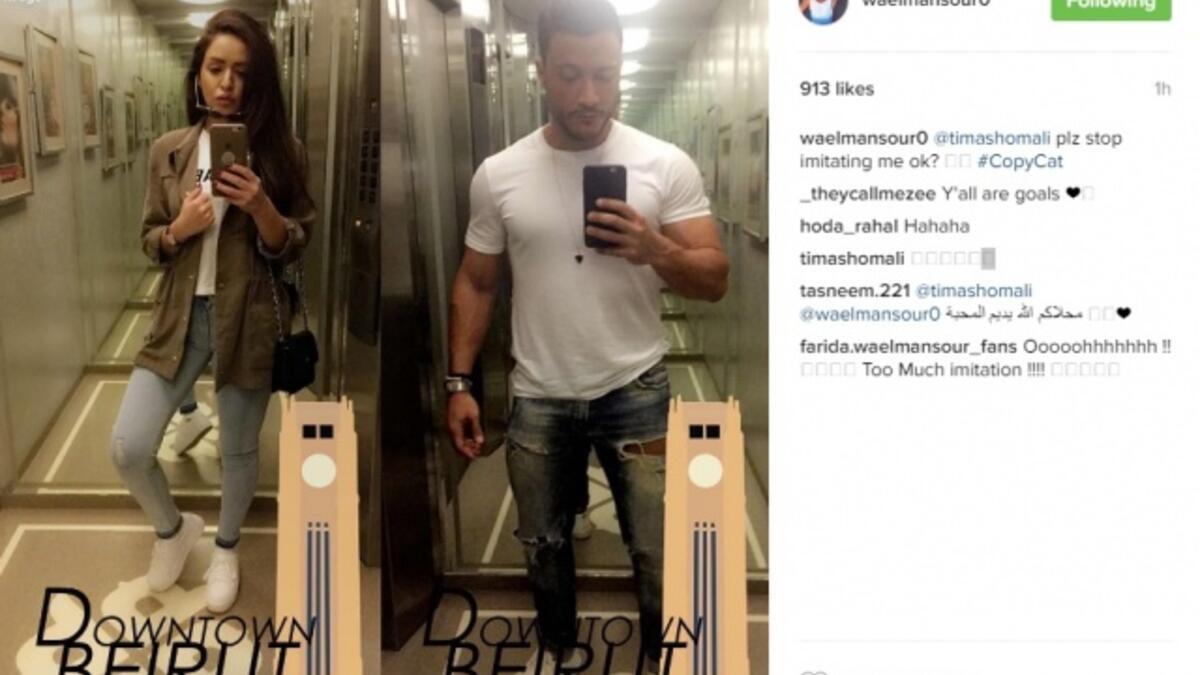 نشر الفنان المصري وائل منصور على انستغرام صورة له بمواجهة الممثلة الأردنية تيما الشوملي ووجه منصور رسالة الى الشوملي مطالبا إياها بالتوقّف عن تقليده والتقط النّجمان صورة السيلفي ذاتها في المصعد ذاته في العاصمة اللبنانية بيروت.