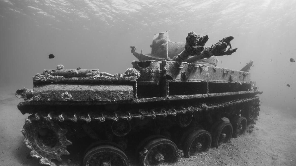 Sunken wreck of a tank in the Red Sea, Aqaba in Jordan. the Tank sits on a sandy bottom in just 5 to 7m of water, imposing as ever after 15 years underwater. (Shutterrstock/ File)