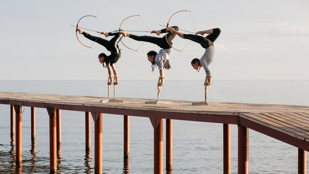Exceptionally talented archers, Chynara Madimkullova, Aleiza Alikova and Milena Uruldaeva, as they prepare for their performance (Ella Mack)