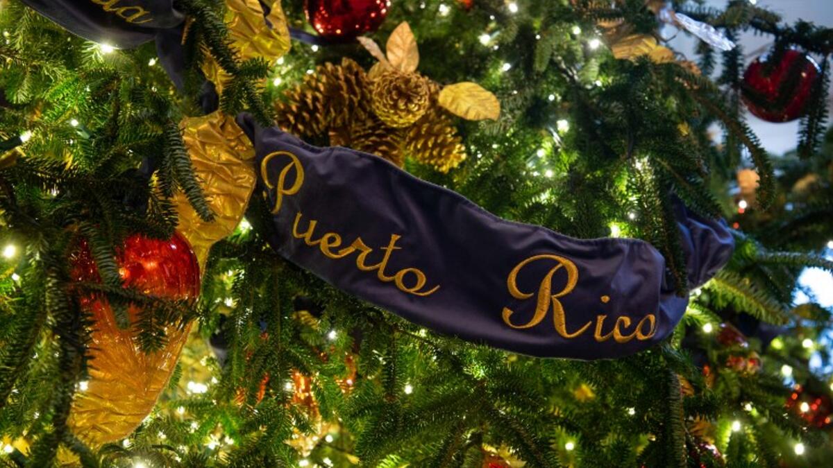 Christmas decorations are seen at the White House during a preview of the 2018 holiday decor in Washington, DC, on November 26, 2018. 
NICHOLAS KAMM / AFP