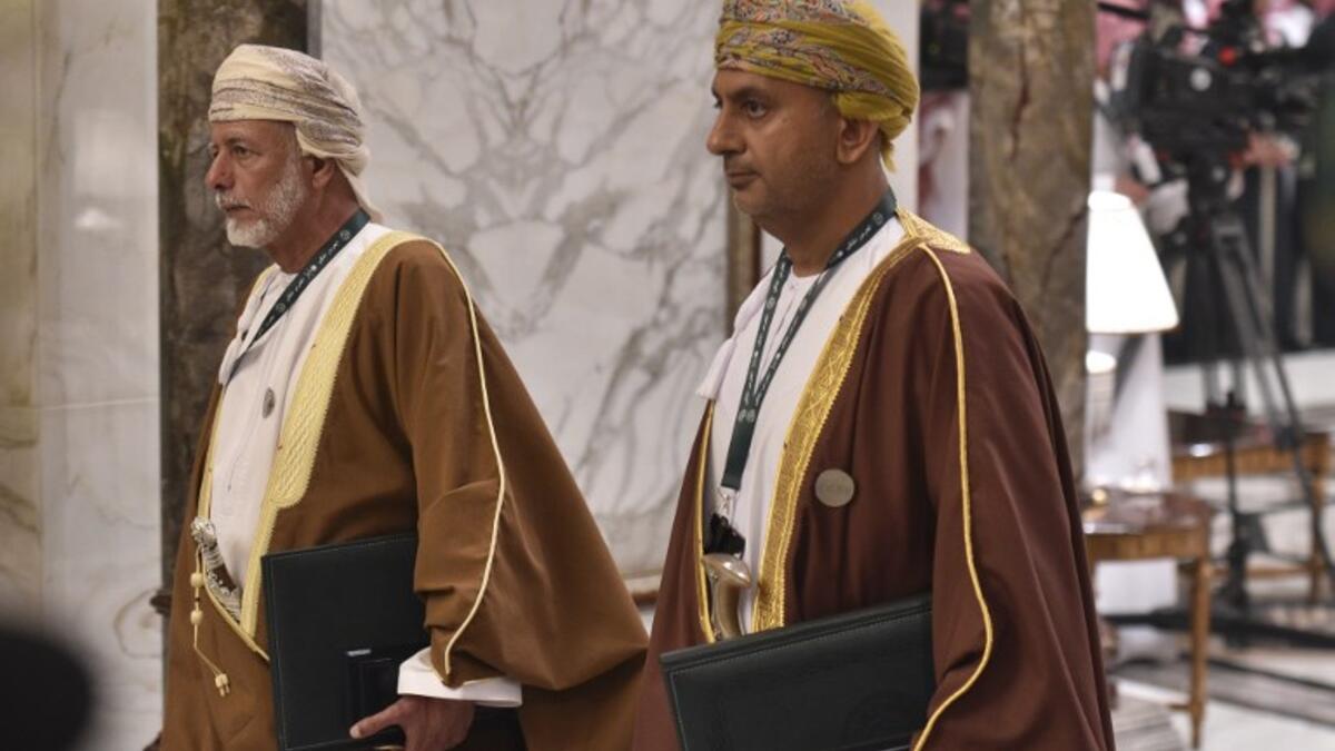 Oman's minister responsible for foreign affairs Yusuf bin Alawi (L) arrives at the Diriya Palace in the Saudi capital Riyadh during the Gulf Cooperation Council (GCC) summit on December 9, 2018. Fayez Nureldine / AFP