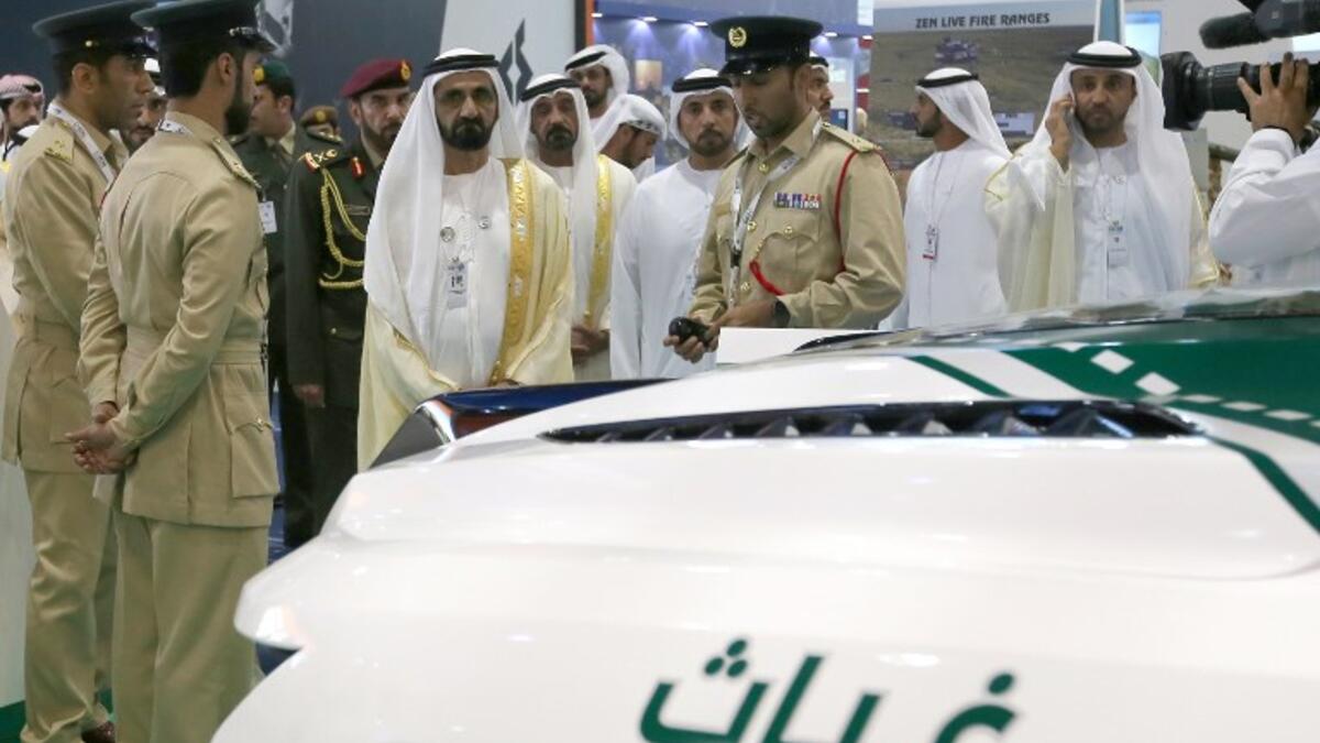 Sheikh Mohammed bin Rashid al-Maktoum (L), Vice-President and Prime Minister of the UAE and Ruler of Dubai attends the opening of the International Defence Exhibtion and Confrence at the Abu Dhabi National Exhibtion Centre on February 17, 2019. 
AFP