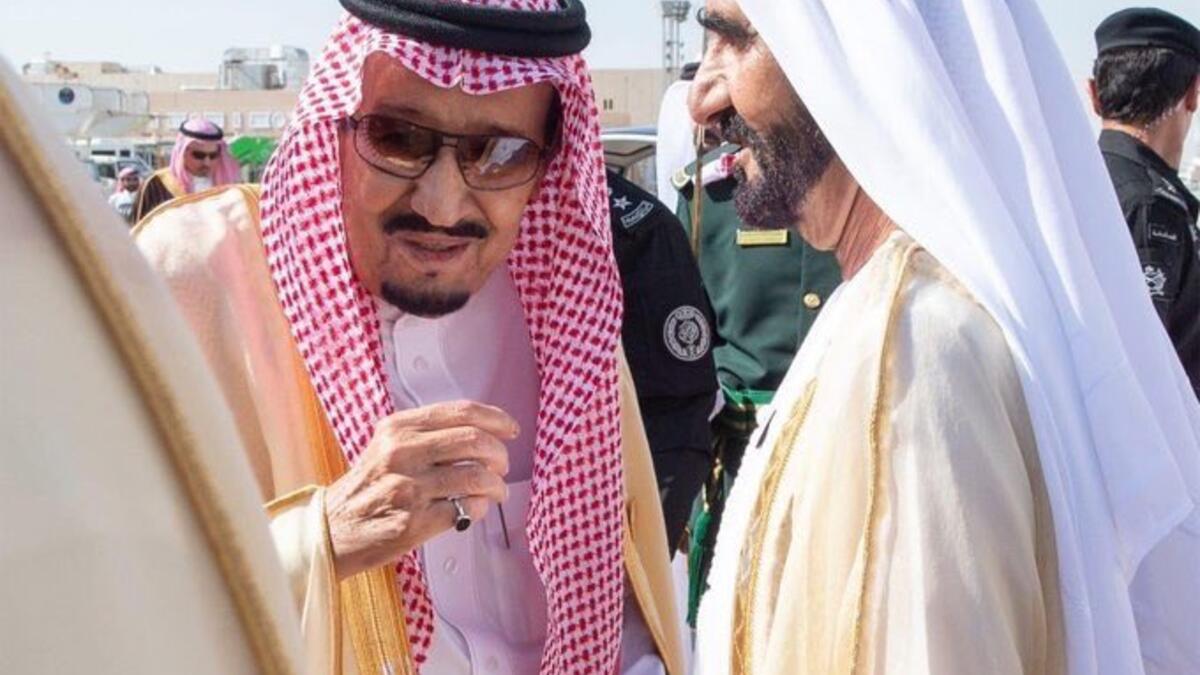 Saudi King Salman Greets Mohammed bin Rashid Al Maktoum, UAE Vice-President and Dubai Ruler. (Twitter)