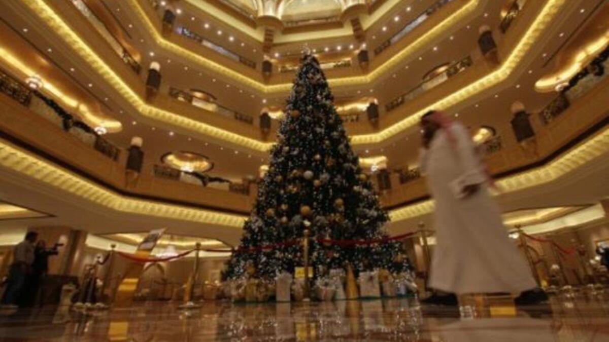 Dubai certainly indulges in the commercial side of this holiday, displaying shiny, decorated trees. This year is rumored to have fully 'lit' trees made up of more light than tree! A star or an angel all the same makes it to the dizzy heights atop the tree, with the 'cave' at the bottom, in more traditional households in the Middle East.