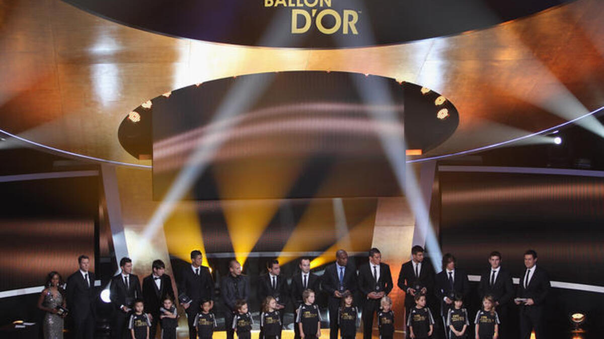 FIFA World XI award including Cristiano Ronaldo,Maicon,Lucio,Gerard Pique,Iker Casillas, front row L to R: David Villa,Lionel Messi,Wesley Sneijder,Xavi,Andres Iniesta,Puyol.