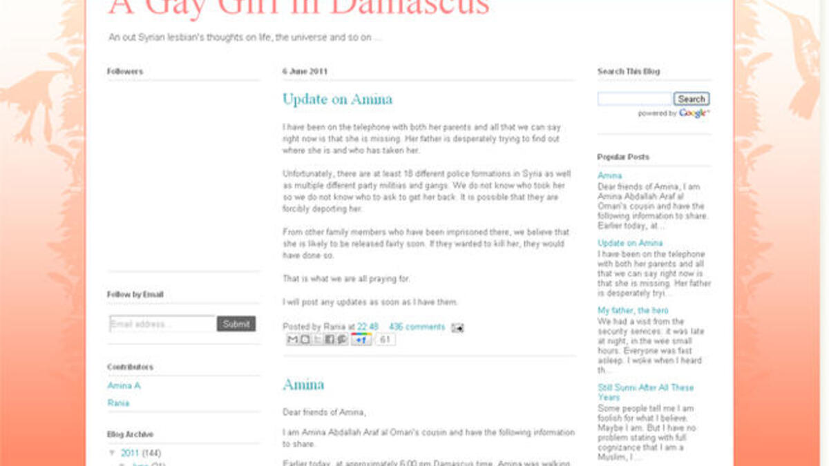 Racy but smart: the blog scam went under the alias A Gay Girl in Damascus. Pretty and pink and eloquent to boot,  it was an
instant hit. On the motive for this devious craft, he claims it was 'fun and a literary challenge' 
more than a sexual thrill- in light of the graphic erotic content covered.