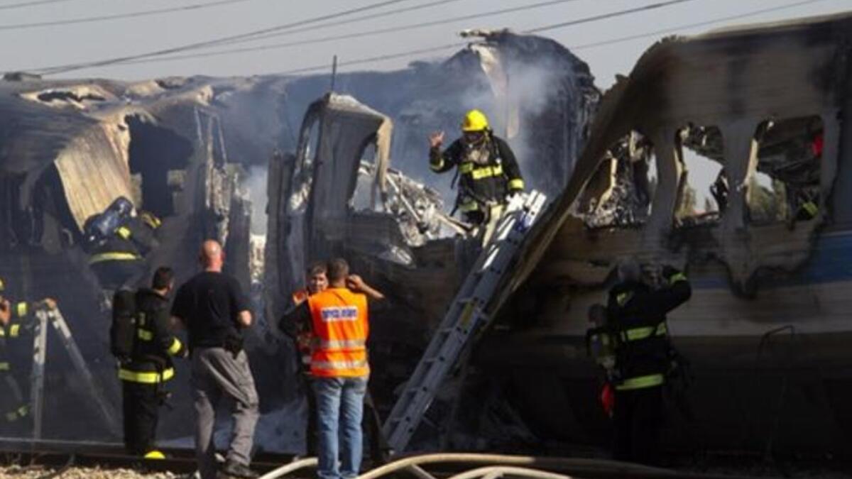 Almost 50 people Injured, in an apparent accident. And the Israeli fire men are extinguishing the burning train wreck.
