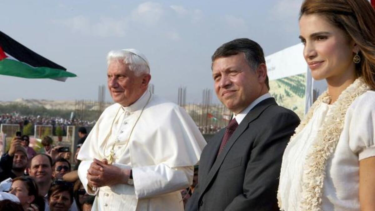 Pope Bennedict XVI is received graciously by King Abdullah and Queen Rania in Jordan