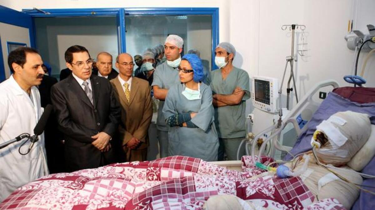 This frustrated fruit-seller lacking the power to change his life, ended up in death unwittingly changing lives, not least those of pugnacious rulers. His vexation was felt in the highest ranks of power. His spark was seen far & wide; he did not sacrifice in vain. Ben Ali's deathbed visit was a last-ditch attempt to appease after weak speeches.