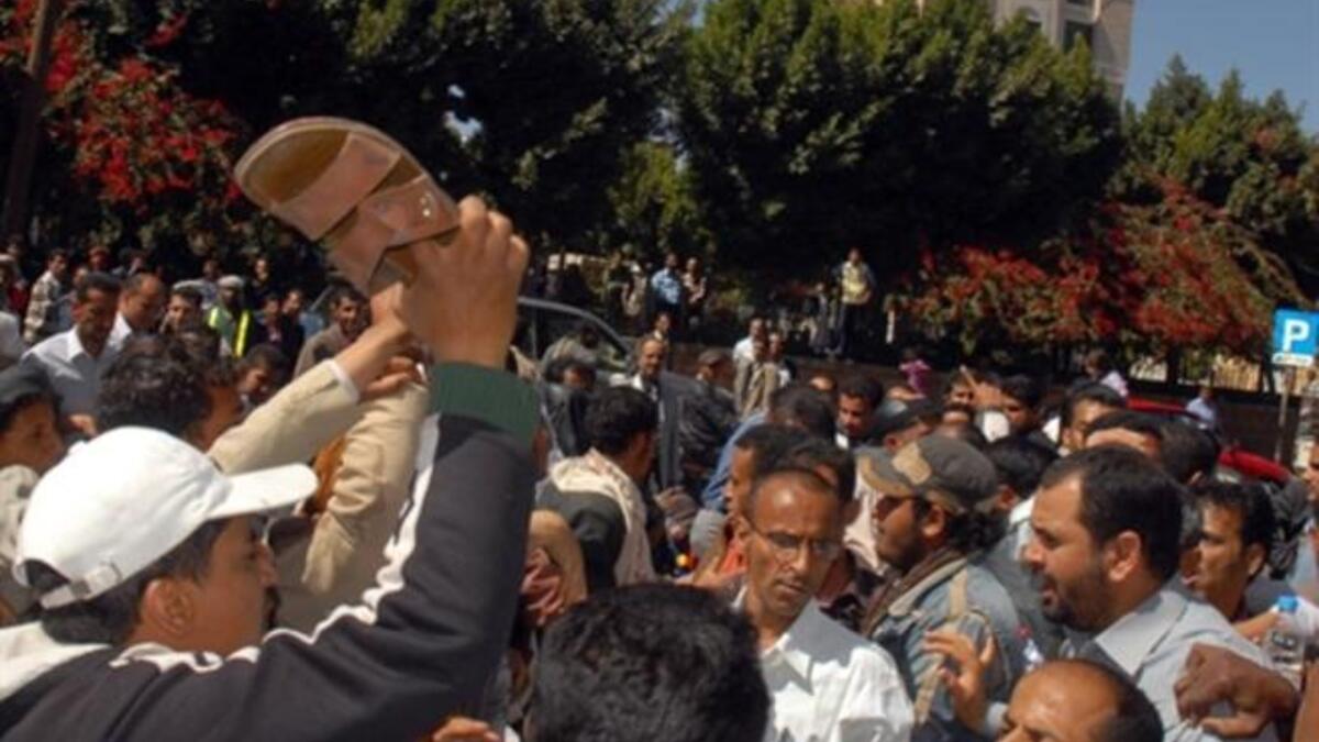 The demonstration apparently inspired by events in Tunisia and Egypt.