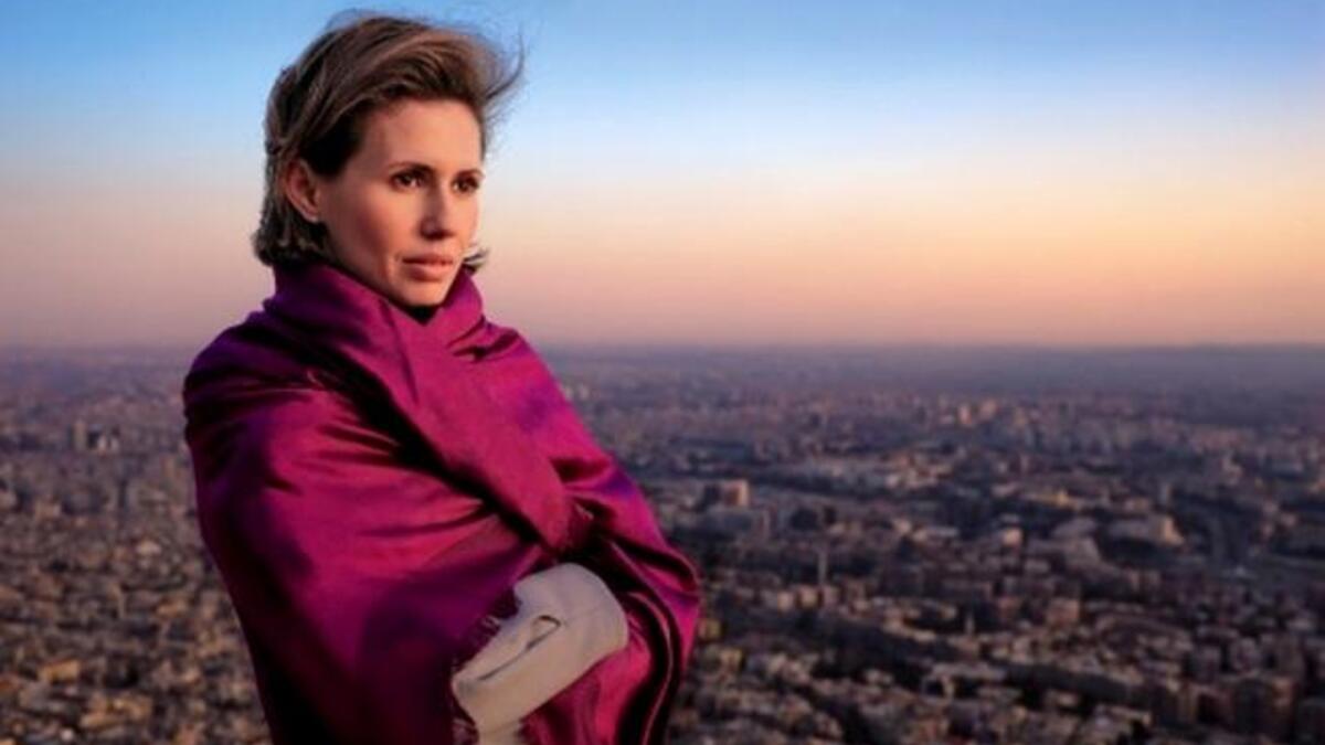 Syria's first lady posing over Damascus.