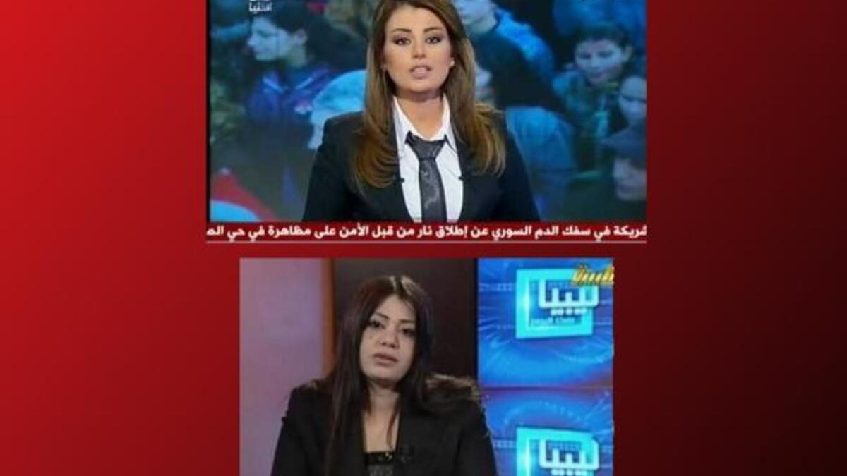 Gaddafi's anchor woman: Hala Musrati (below) & Dunya TV presenter (above)