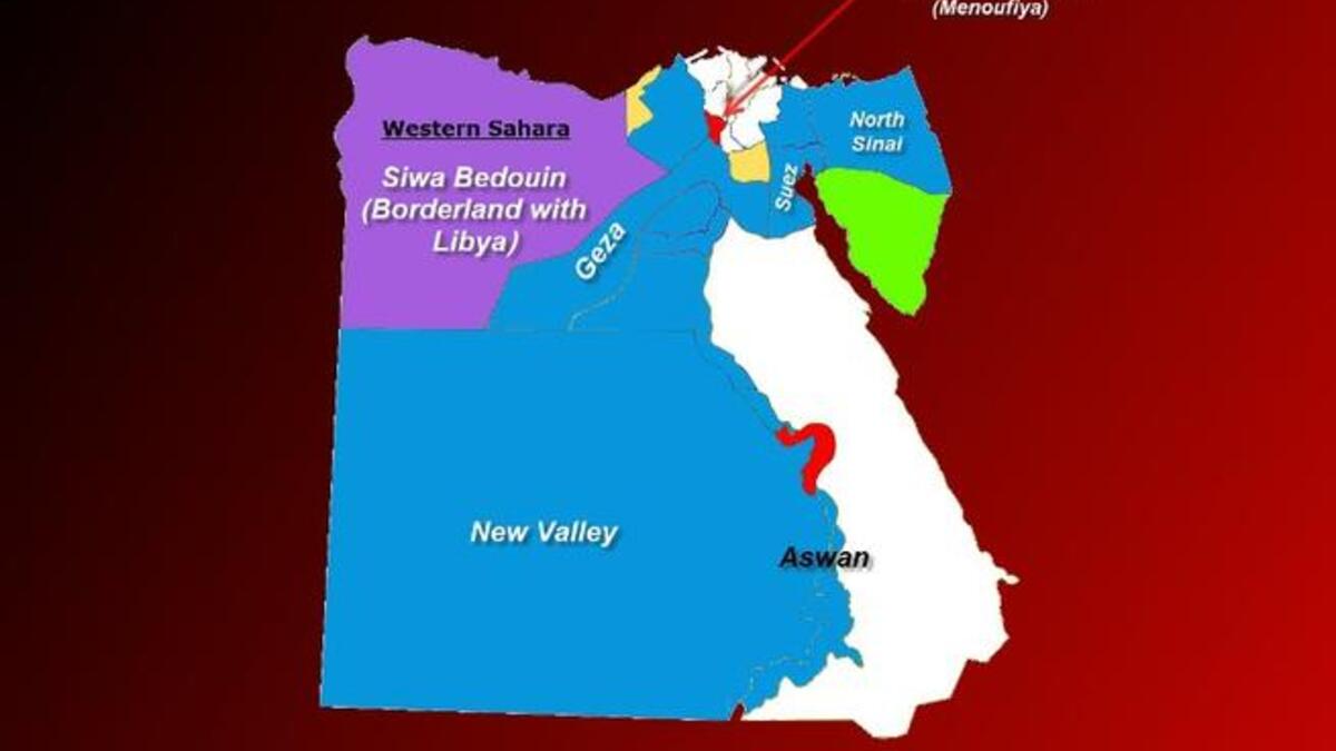 خريطة تظهر تباين التصويت بين مناطق مصر المختلفة