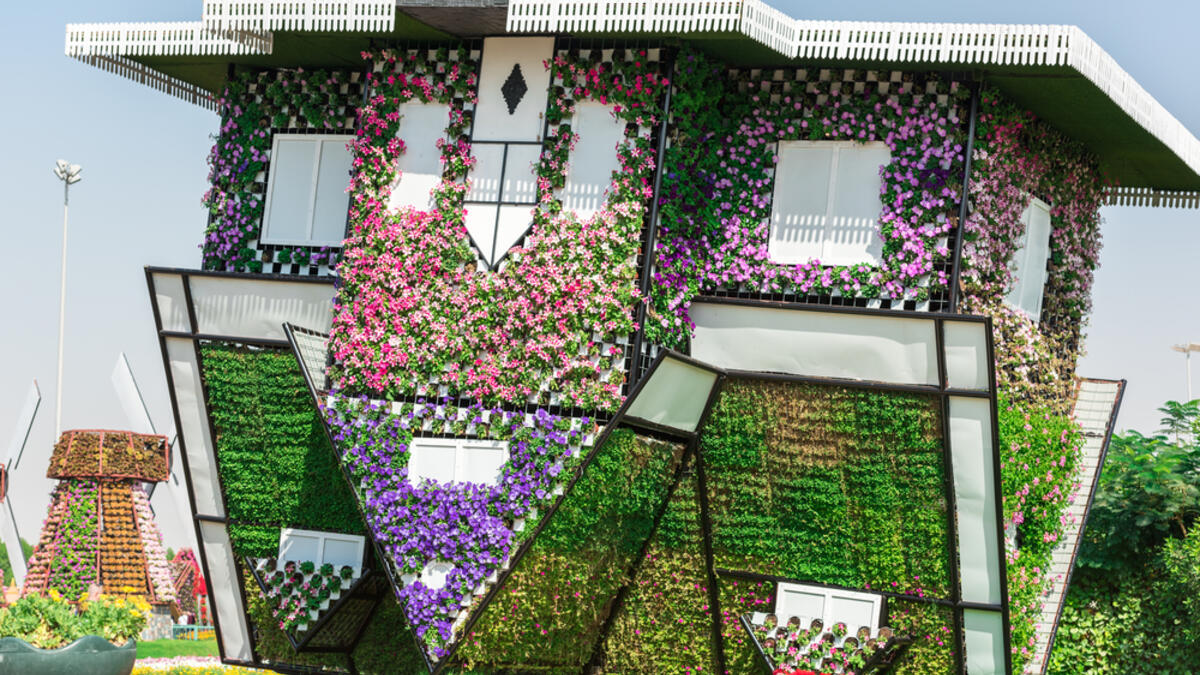 Upside down house made of flowers at Dubai Miracle Garden.(Shutterstock/ File Photo)
