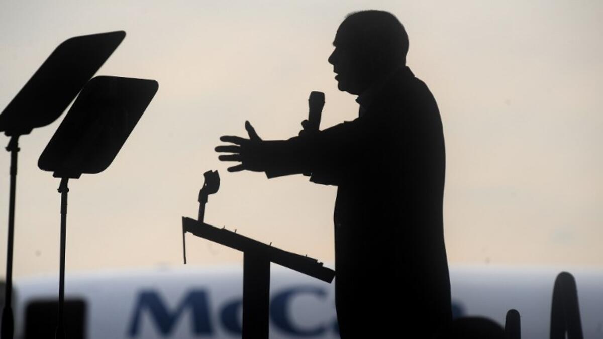 Republican presidential candidate Arizona Senator John McCain speaks at a campaign rally at the airport in Moon Township, Pennsylvania. (Robyn BECK / AFP)