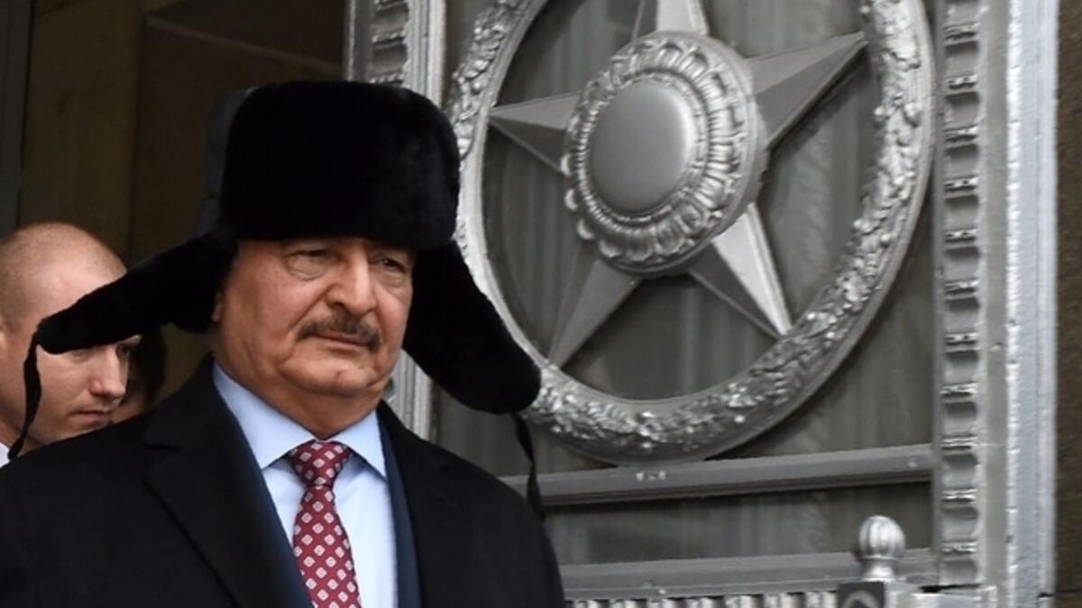 International Support:

Haftar’s actions have gained him support internationally, including from Russia and Egypt. His anti-Muslim Brotherhood position has garnered him support from the Sisi regime and the UAE, while the US, UK and France have aided him in his effort to eradicate hardline Islamist groups.

(Photo: Haftar on a visit to Russia)