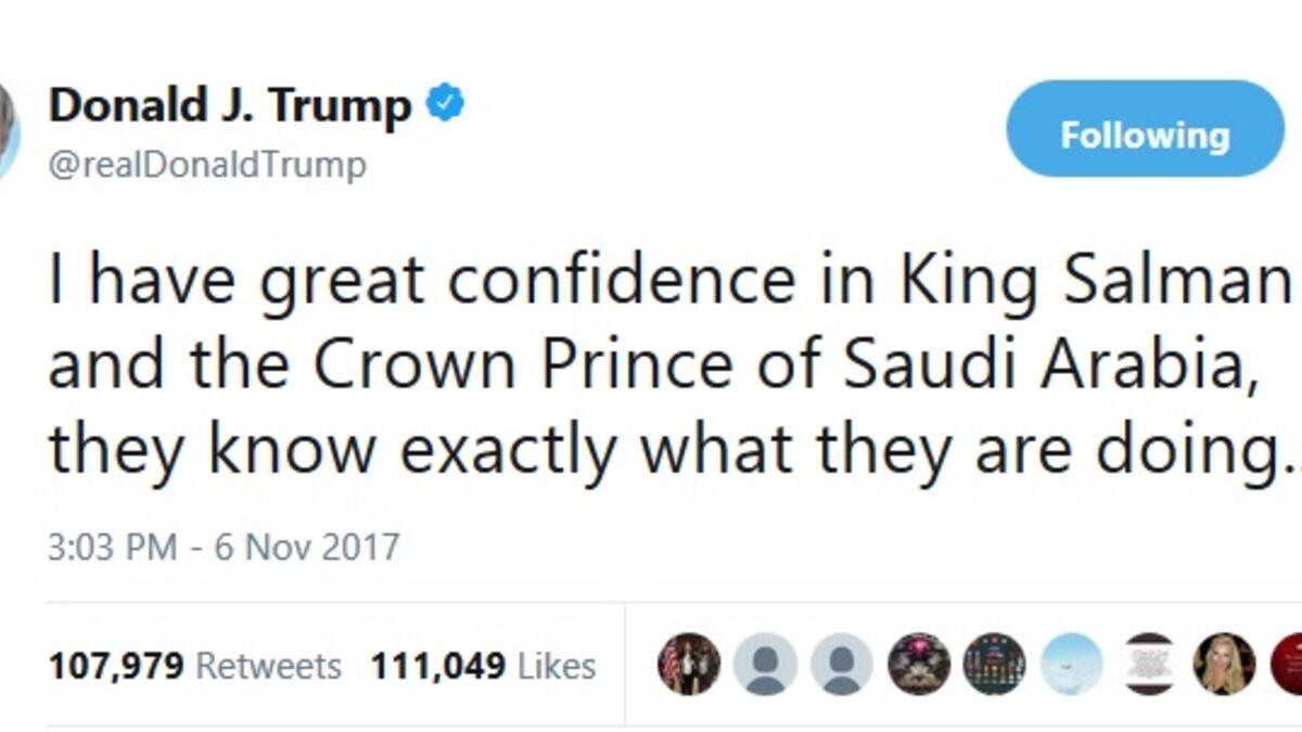 الملك سلمان: التغريدة جاءت بعد حملة في السعودية شهدت توقيف عدد من المسؤولين والأمراء بتهم متعلقة بالفساد.