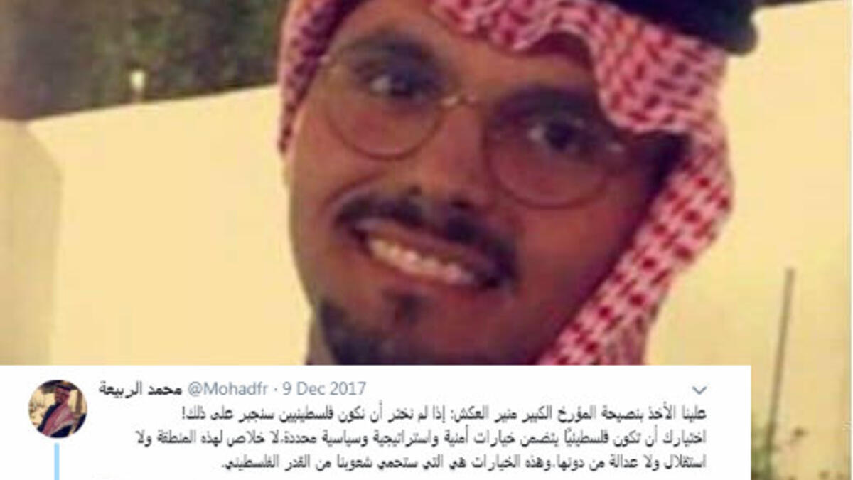 محمد فهد الربيعة: ناشط في مجال مقاومة التطبيع ومناصرة القضية الفلسطينية.