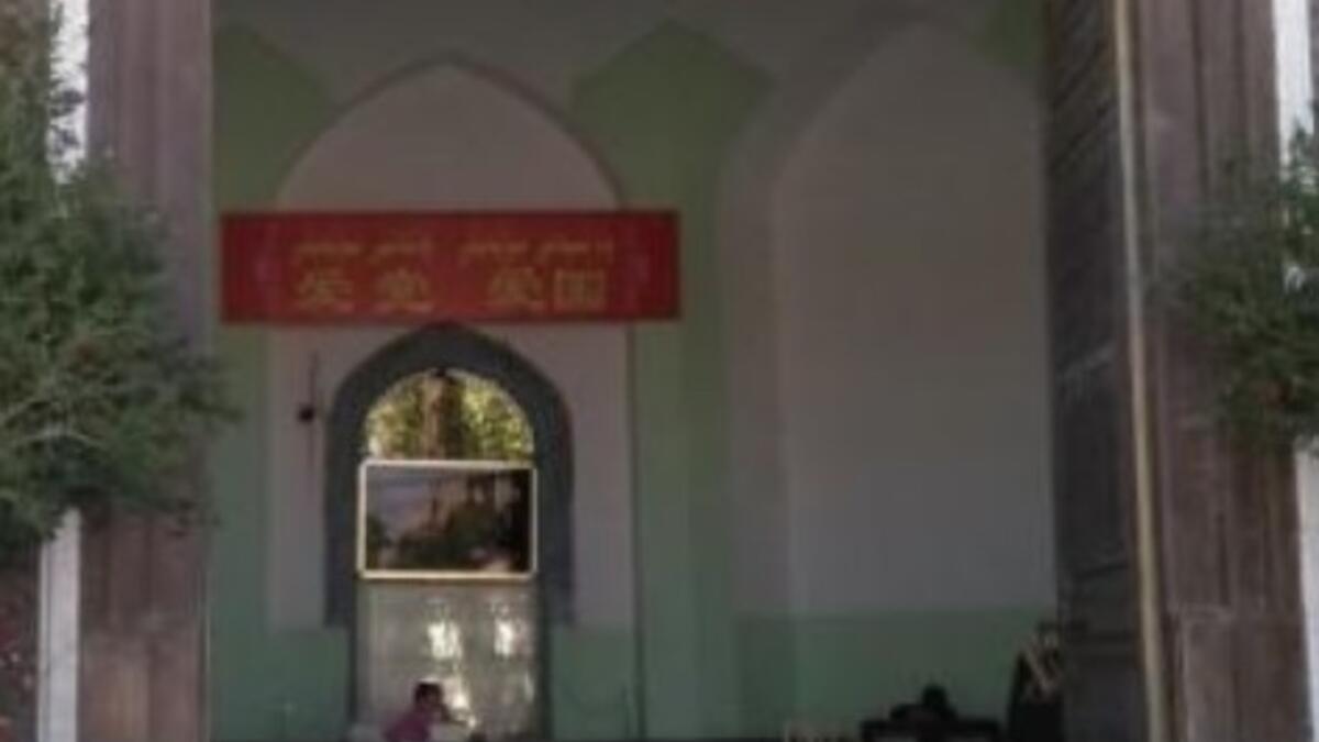 Riot shields in the ancient Heytgah Mosque in Kashgar, Xinjiang, courtesy of Dr. Joanne Smith Finley