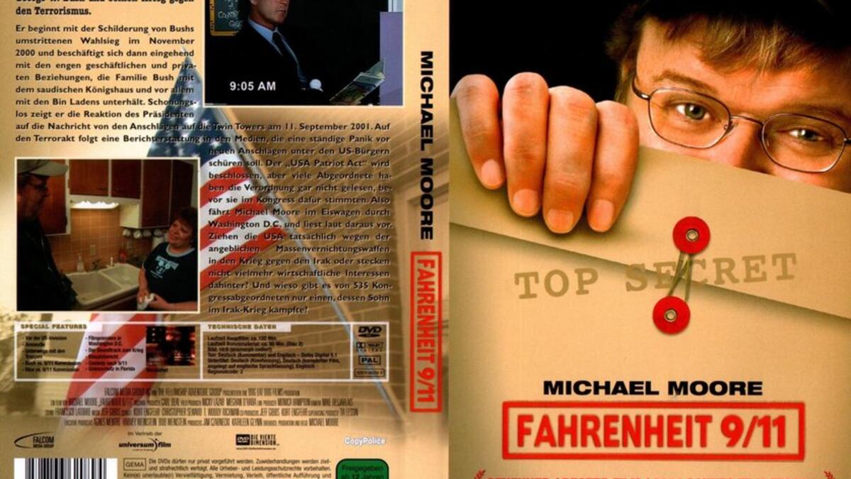 فيلم "فهرنهايت 9-11" الذي أثار جدلا واسعا، تناول المخرج مايكل مور بأسلوب وثائقي تقاعس الإدارة الأميركية، وكيف استغلت الحادث وخوف الأميركيين ليكون ذريعة لشن حرب غير مبررة على العراق وأفغانستان.