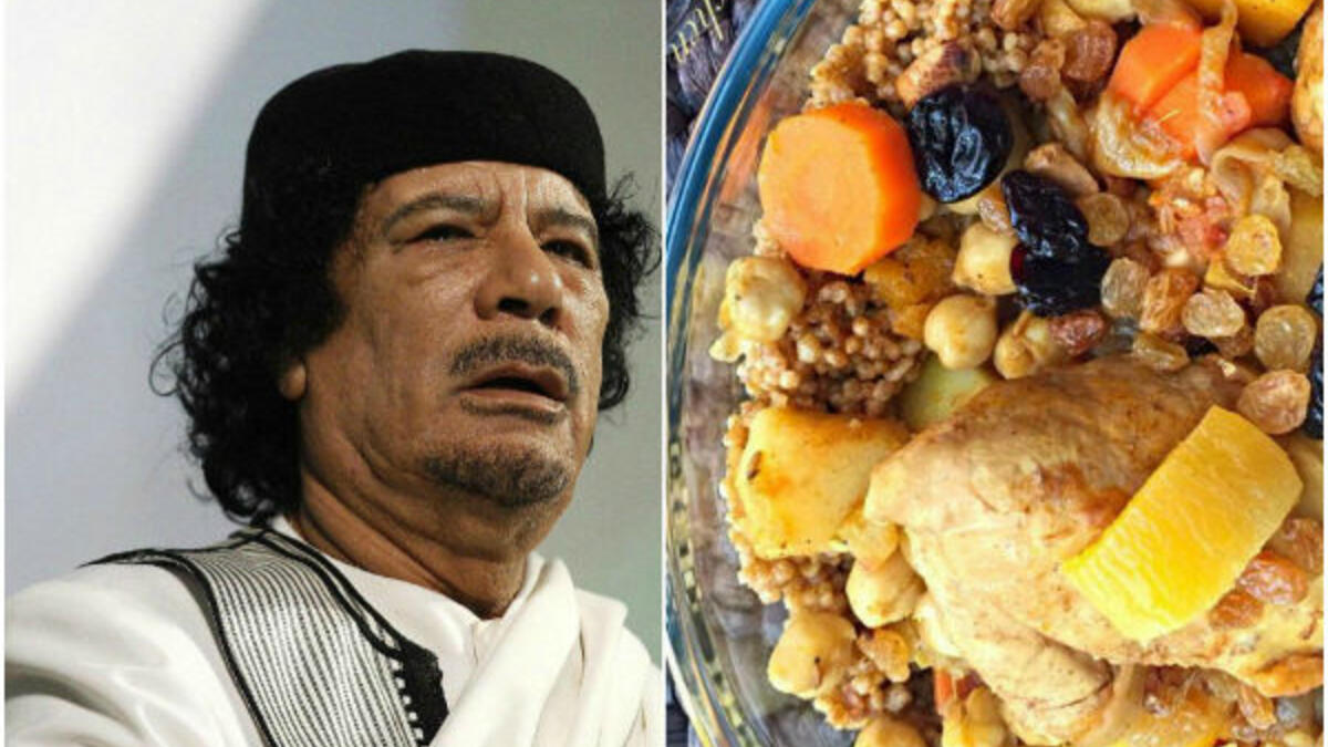 كان الزعيم الليبي الراحل معمر القذافي يتناول الأكلات الإيطالية بكثرة، ولكن كانت وجبته المفضلة هي المفتول مع لحم الإبل، كما كان يشرب كميات كبيرة من لبن الإبل.